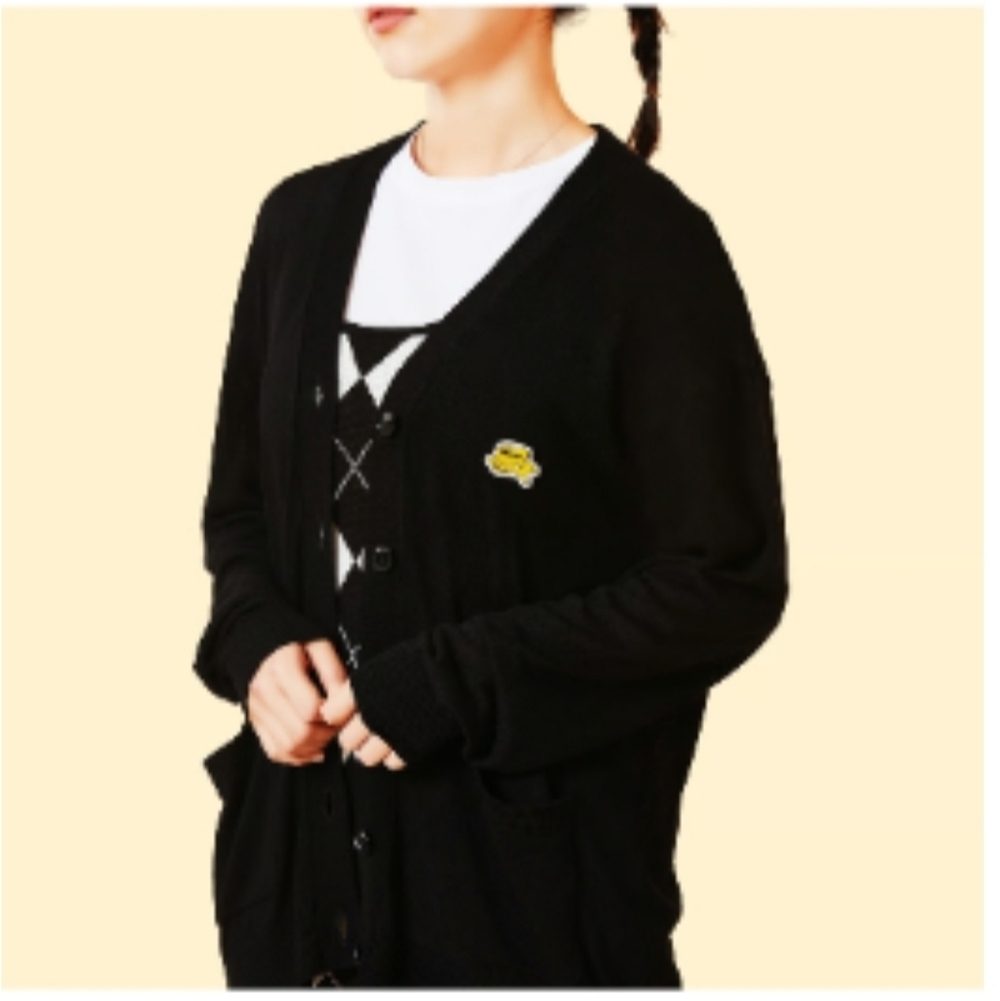 Black Knit Cardigan with Ribbed Details